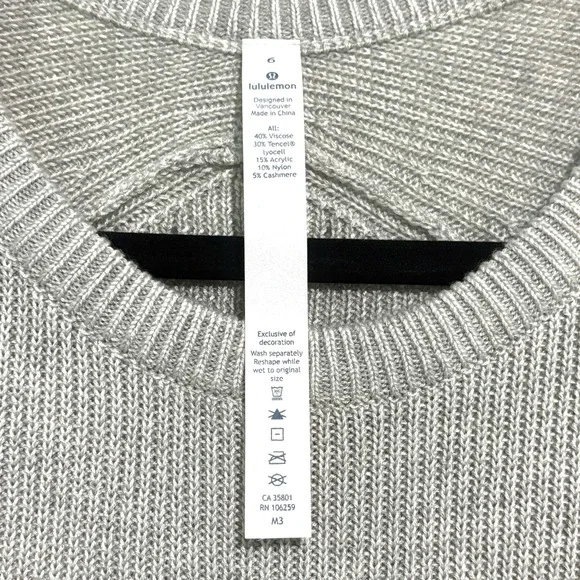 Lululemon Sweater 6 Cabin Yogi Heathered Grey Ribbed Knit Cashmere Blend Long - Picture 2 of 6